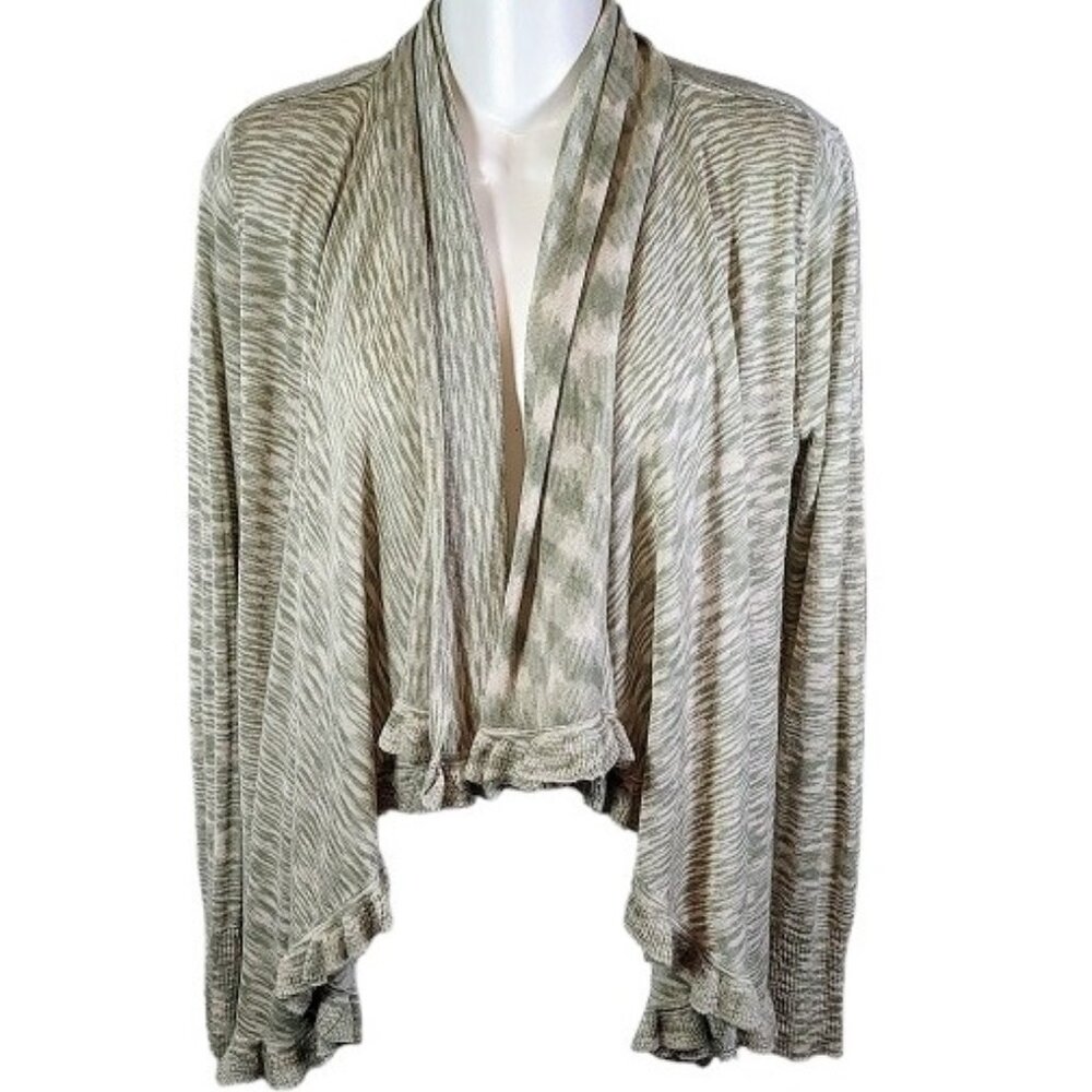 One A Open Front Heather Green Cardigan Medium